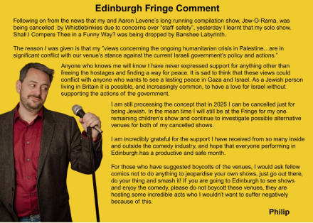 Another Venue Cancels Jewish Comedian's Gig – Philip Simon Issues Comment Another Venue Cancels Jewish Comedian's Gig – Philip Simon Issues Comment